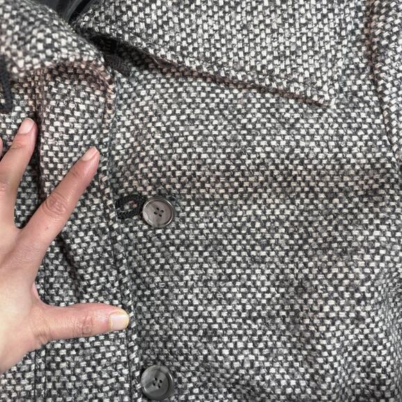 Ann Taylor Loft Tweed Coat Double-Breasted Drawstring Waist Collared Grey Sz XL - Picture 11 of 15